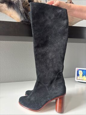 Matt Bernson Black Suede Over-the-Knee Boots with Stacked Heel